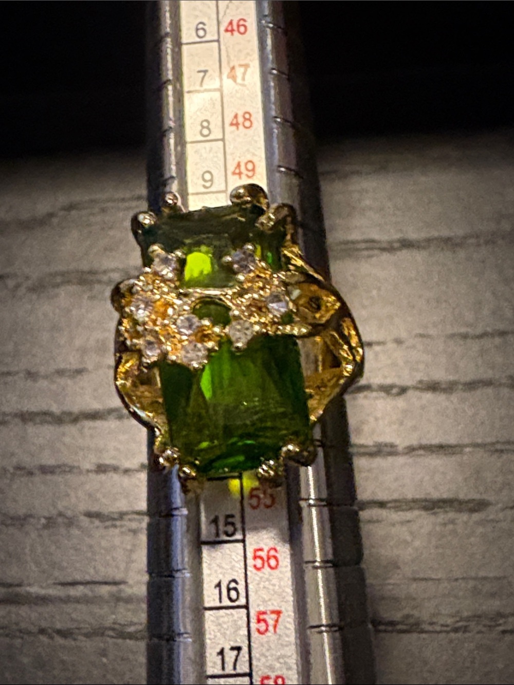 Gold-Tone Green Crystal Cocktail Ring - Green J31
